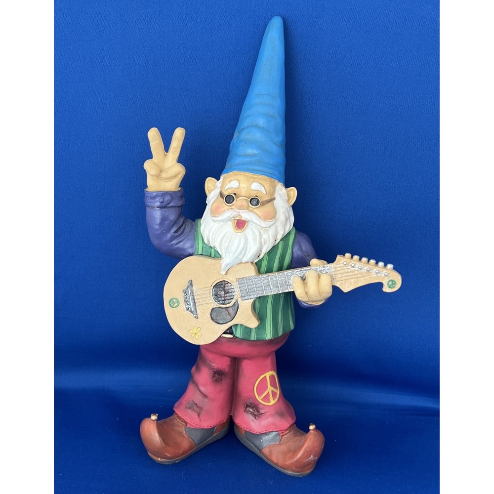 Peaceful Hippy Garden Gnome W/ Guitar & Bellbottom By Collections Etc 12"